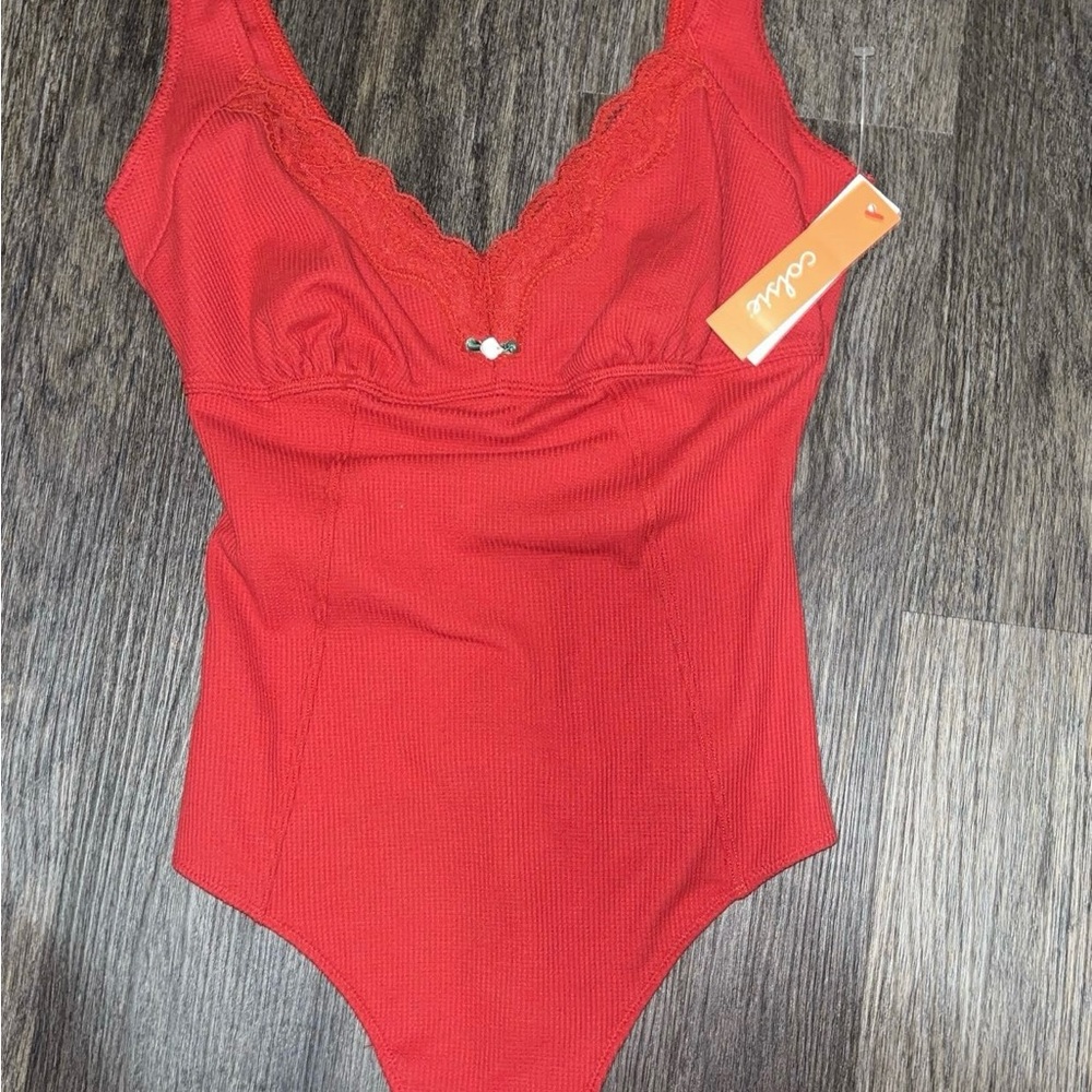 Colsie Red Lace Trim Bodysuit